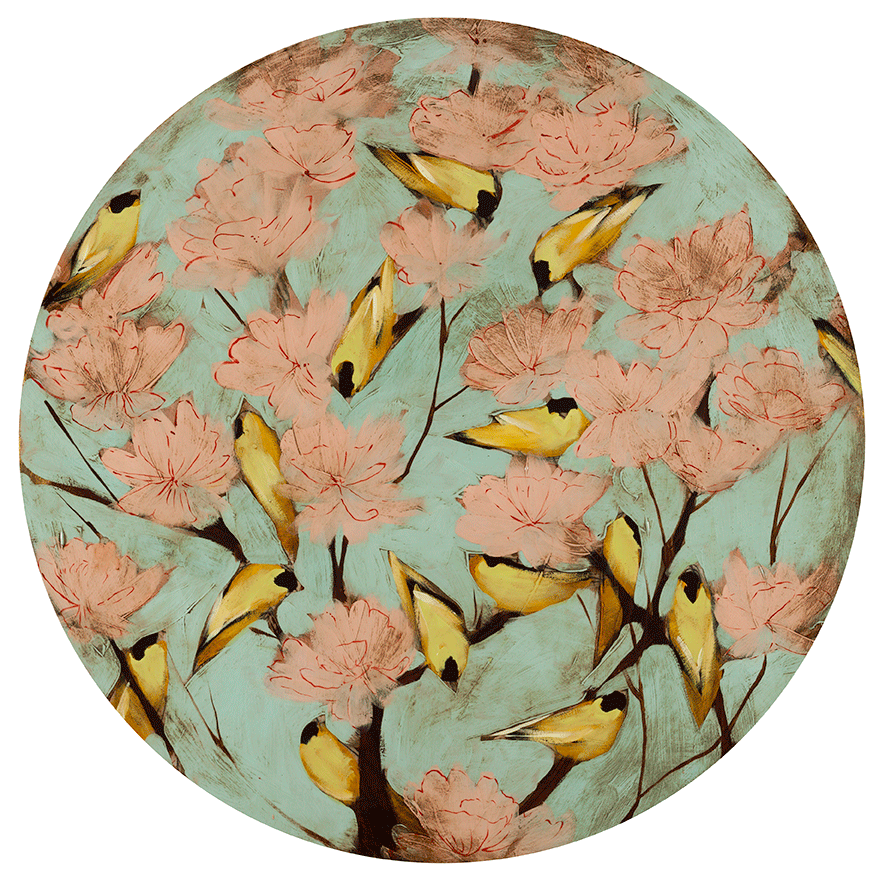 Blossoms & Finches 36" diameter