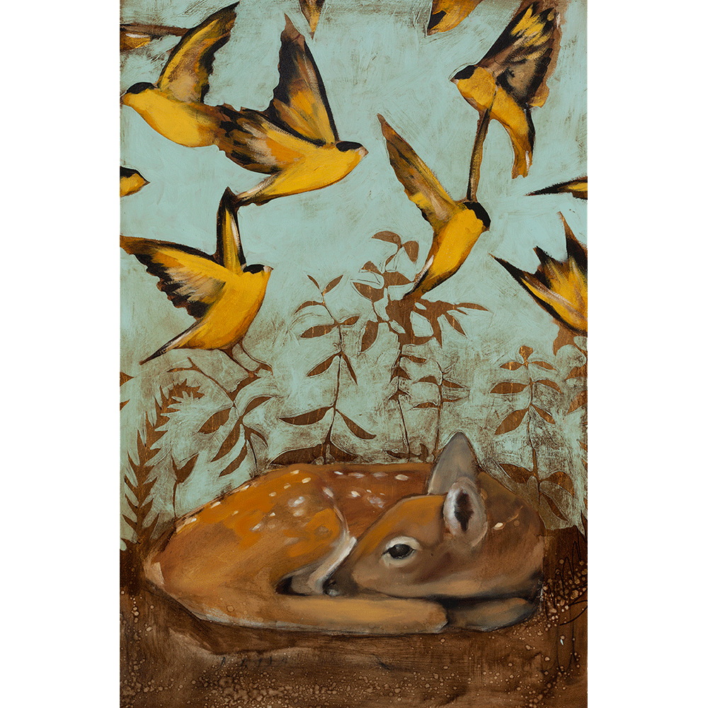 Fawn & Finches 36 x 24
