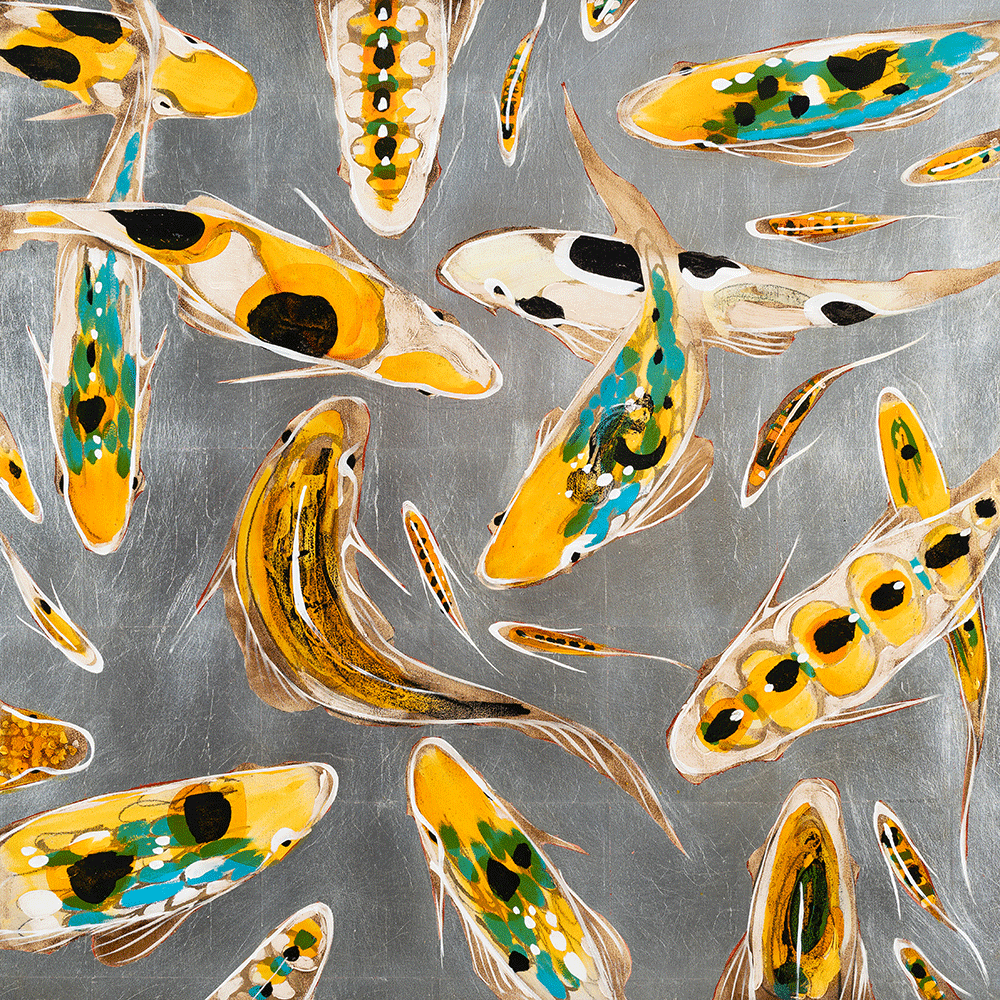 Koi on Silver 36 x 36