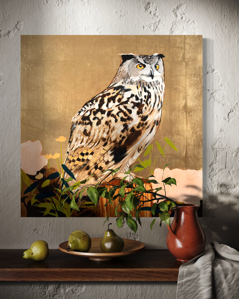 Owl on Gold 24 x 24