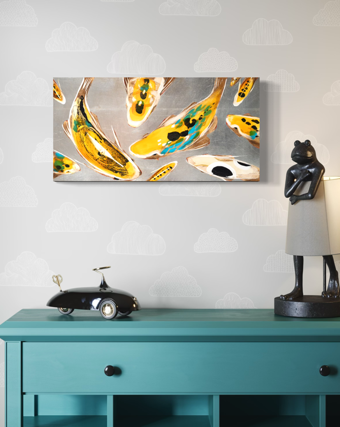 Koi on Silver 12 x 24