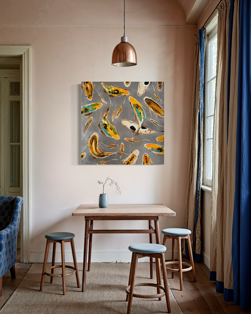Koi on Silver 36 x 36