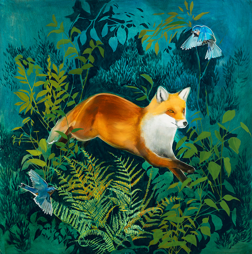 Deep Woods - Fox & Blue Birds 48 x 48