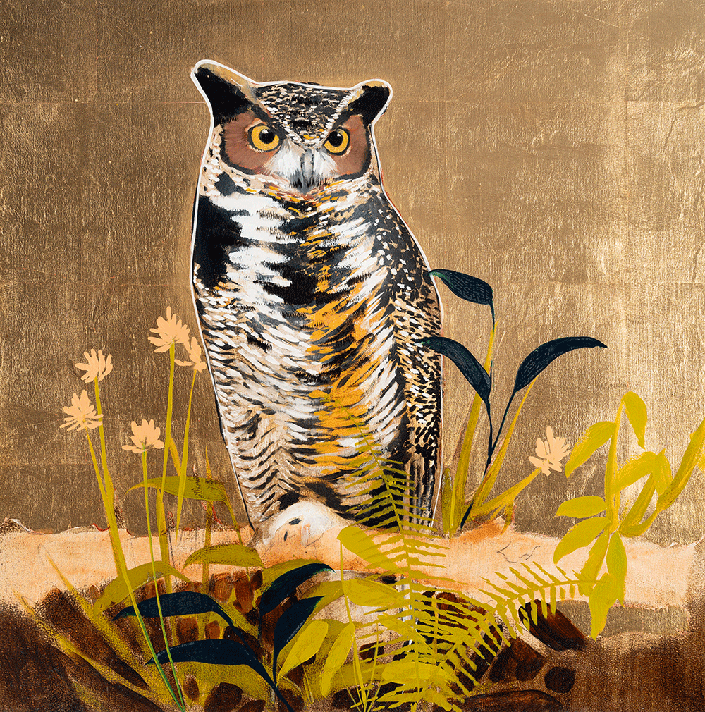 Owl on Gold 24 x 24