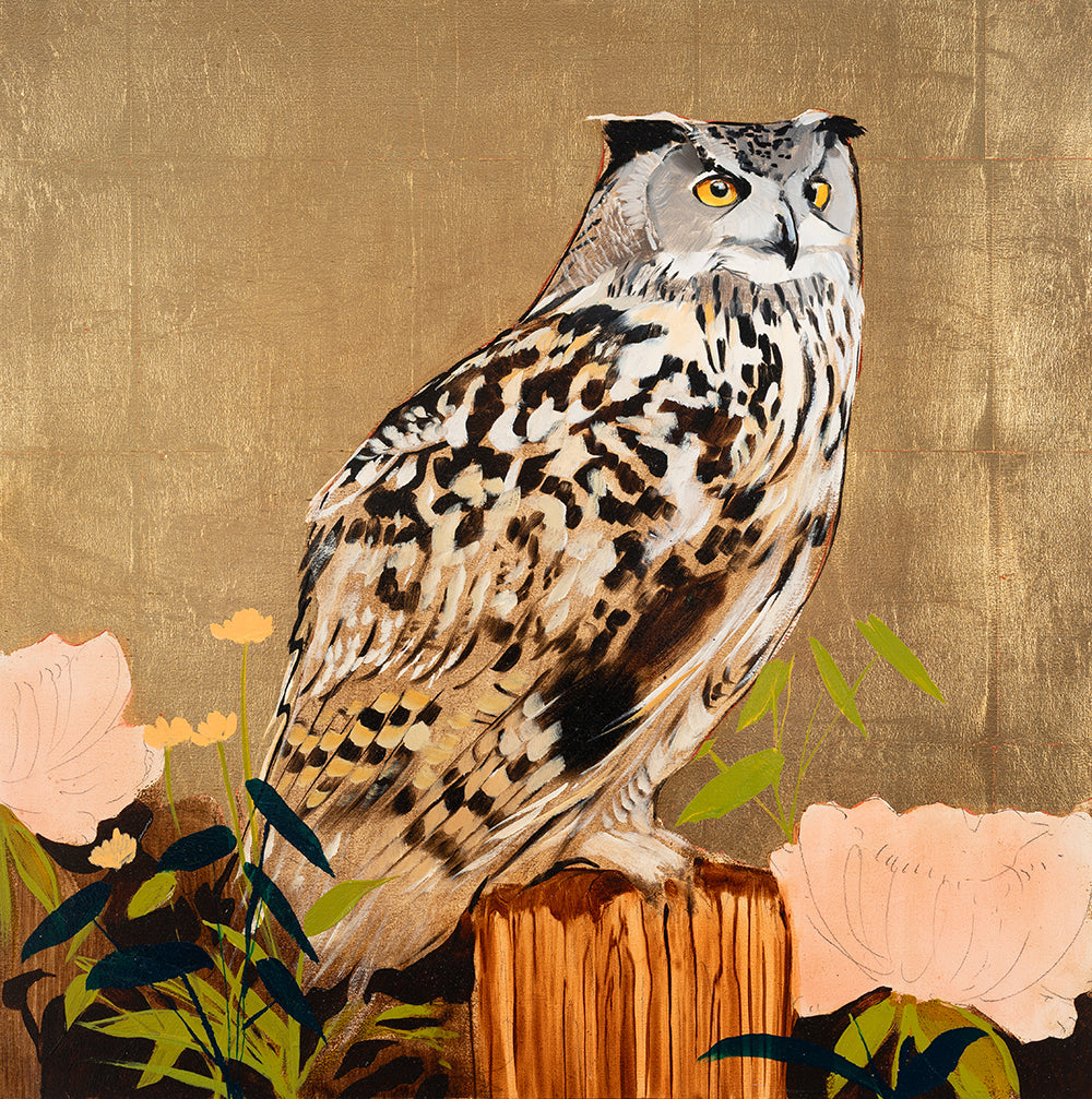 Owl on Gold 24 x 24