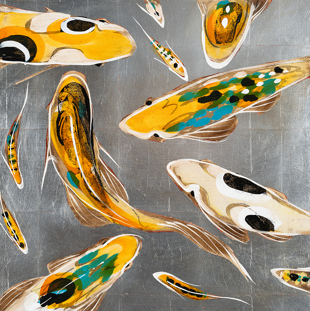 Koi on Silver 24 x 24