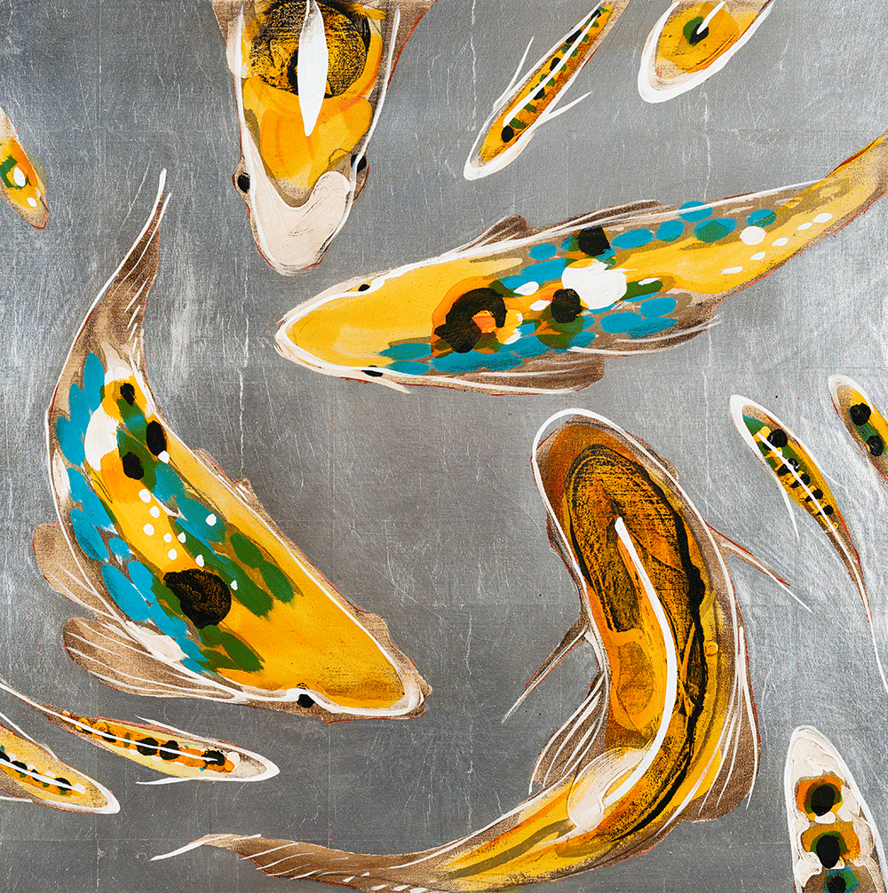 Koi on Silver 24 x 24
