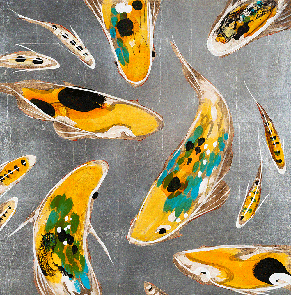 Koi on Silver 24 x 24