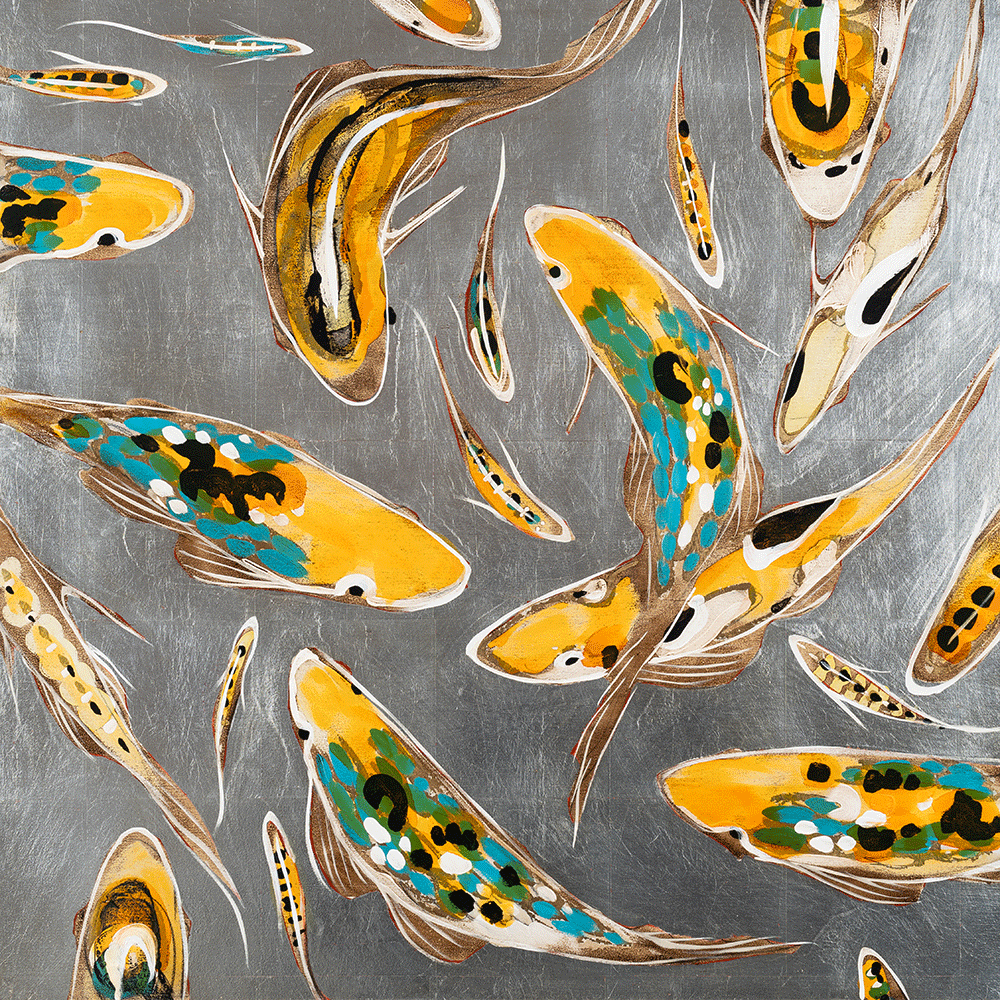 Koi on Silver 36 x 36