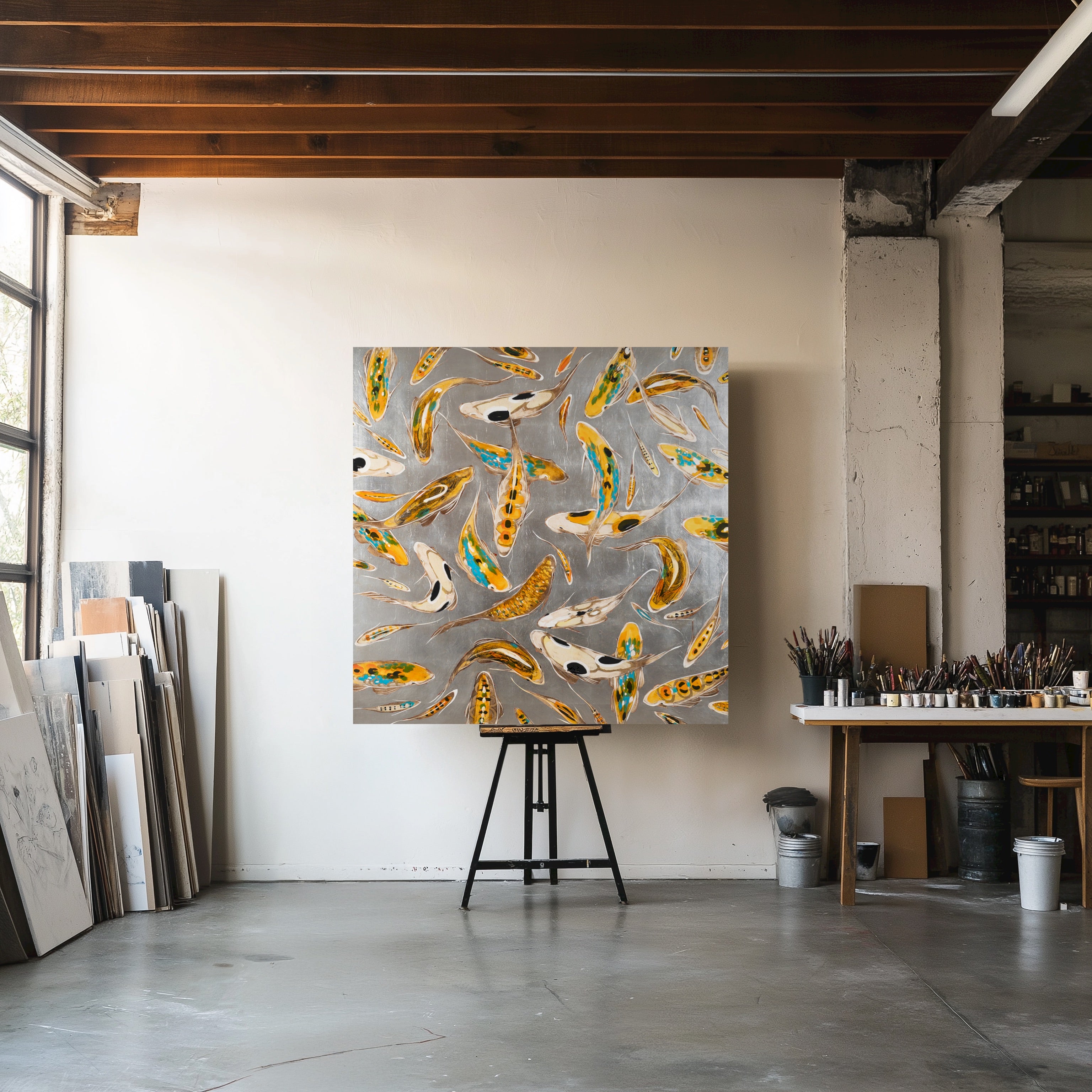 Koi on Silver 60 x 60
