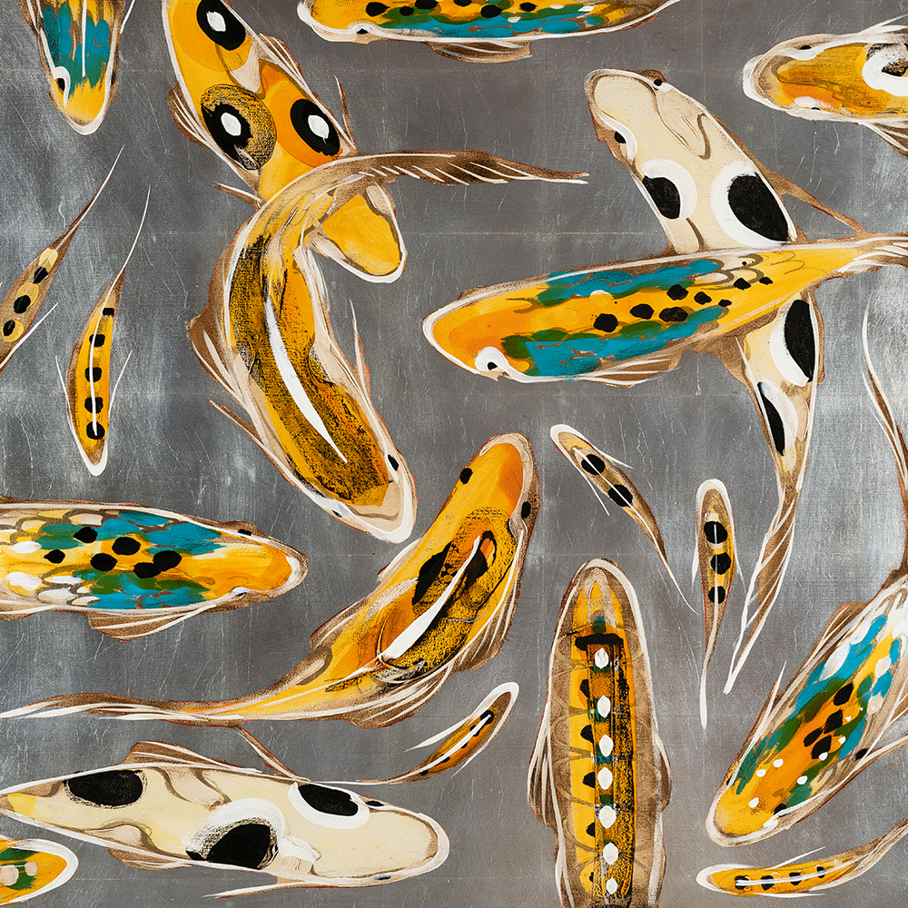 Koi on Silver - Gilded Print