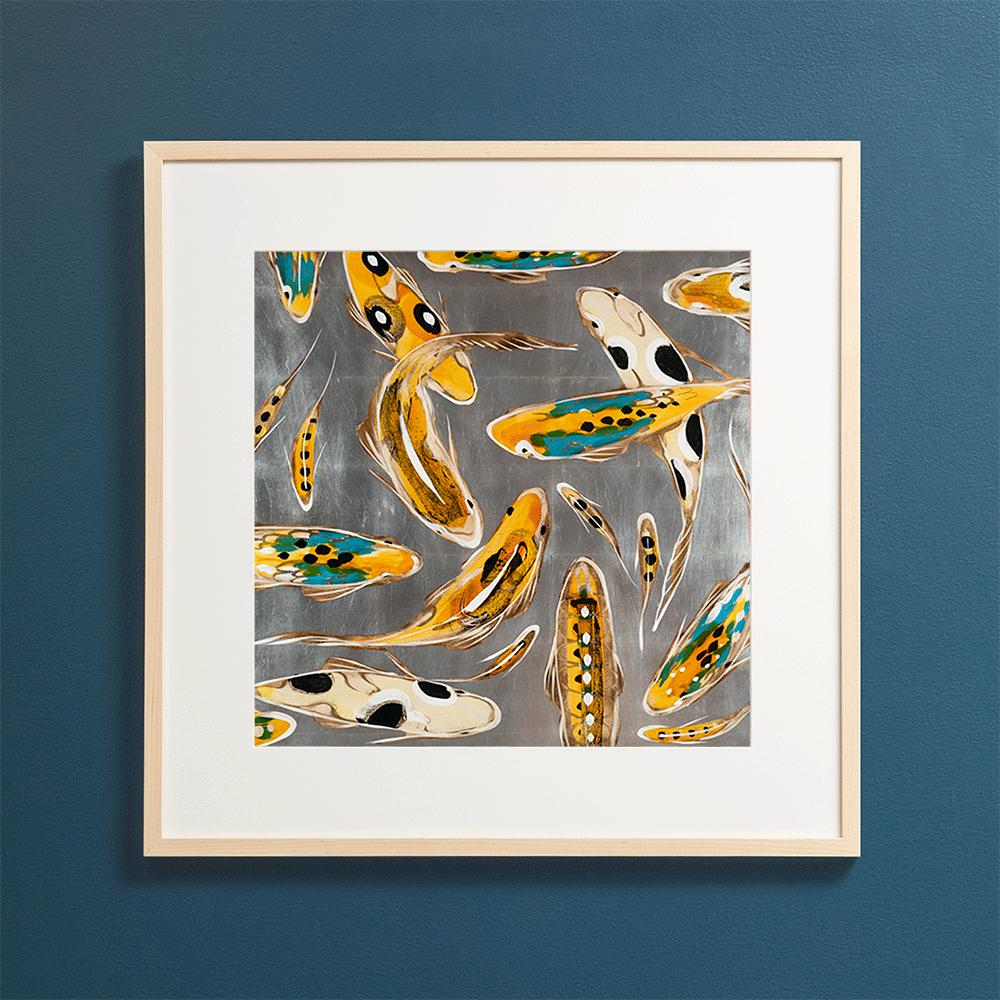 Koi on Silver - Gilded Print