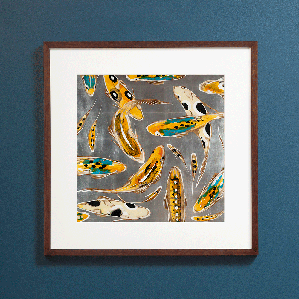 Koi on Silver - Gilded Print