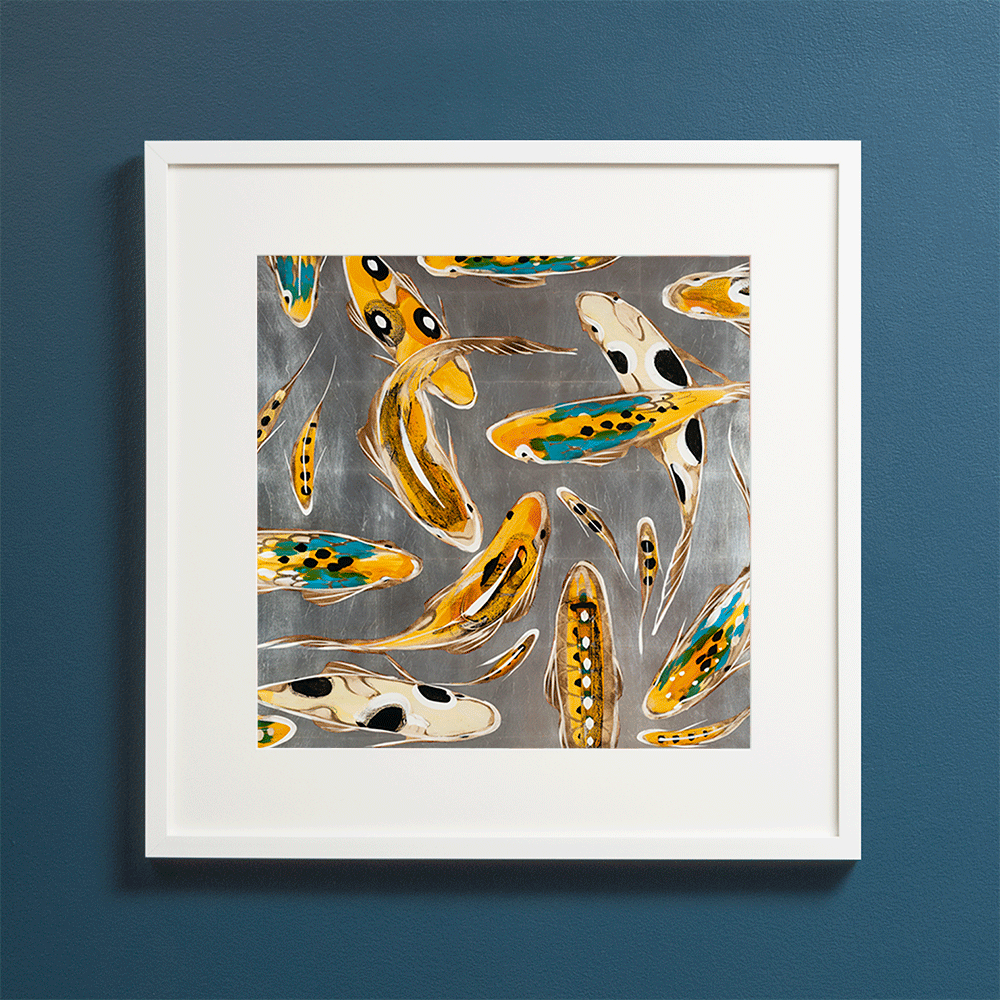 Koi on Silver - Gilded Print