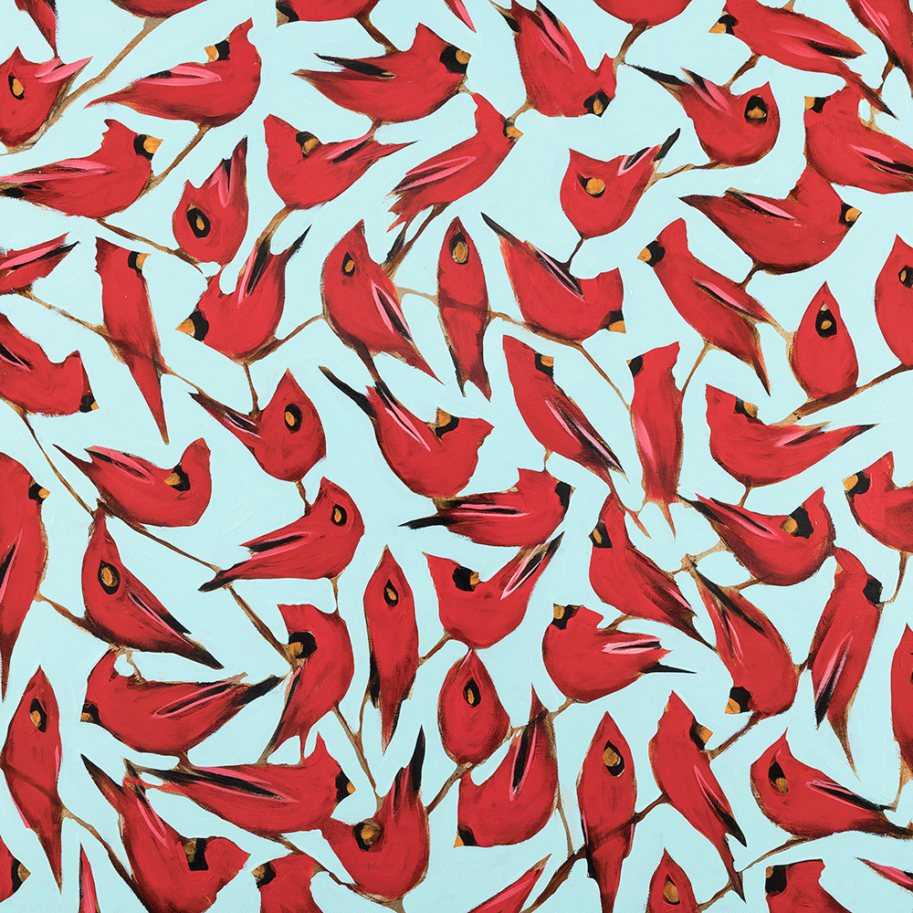 Cardinals on Blue 36 x 36