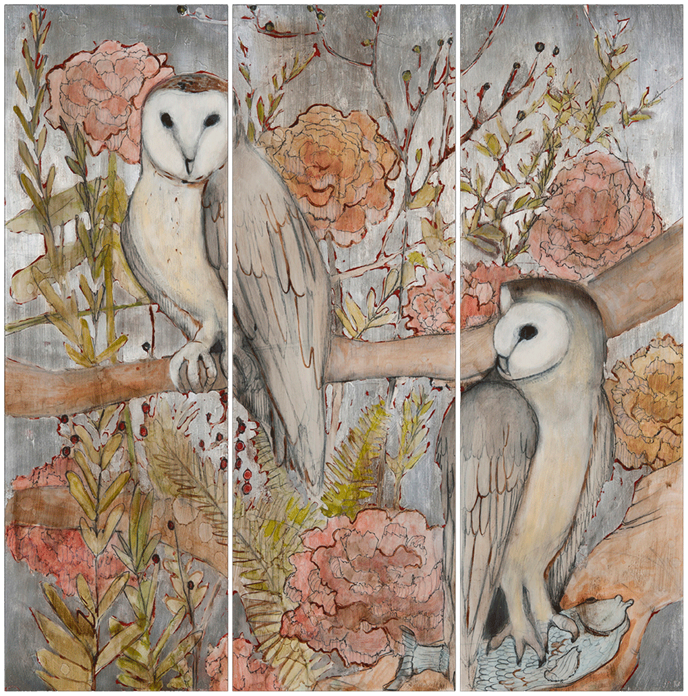 Owl Triptych 36 x 36