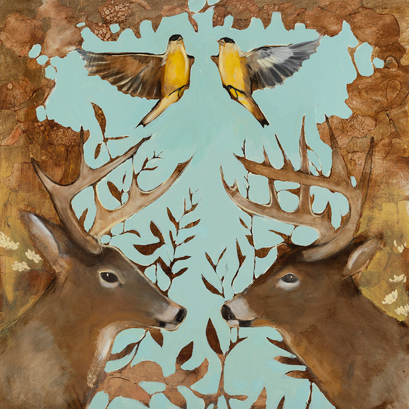 Finches & Antlers 36 x 36